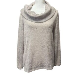 DKNY Cowl Neck Sweater Knit Tunic Neutral Cozy Soft Minimalist Women's M